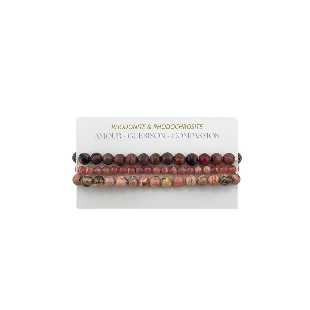 Rhodonite &amp; Rhodochrosite - Ensemble de bracelets