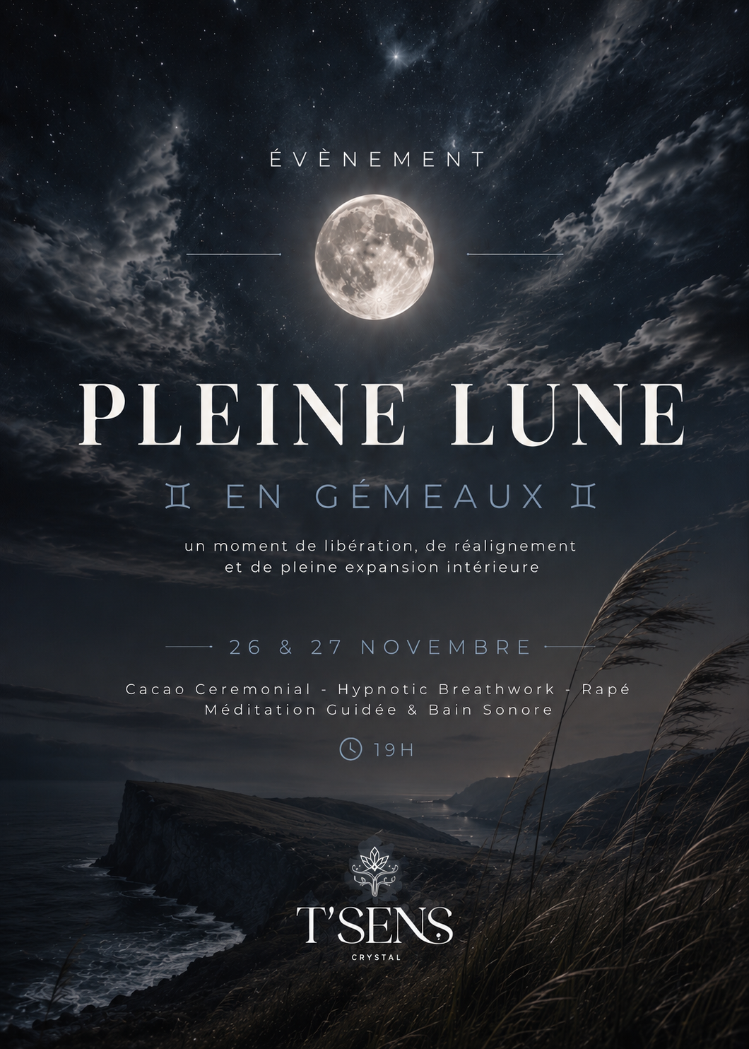 Soirée PLEINE LUNE en Gémeaux - 26 &amp; 27 novembre 2026